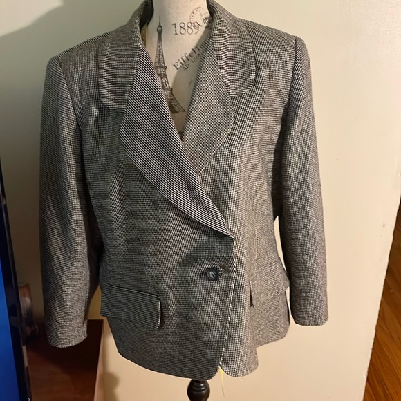 Joan Leslie Vintage Wool Blend Petite Black and White Plaid Blazer - Picture 1 of 7